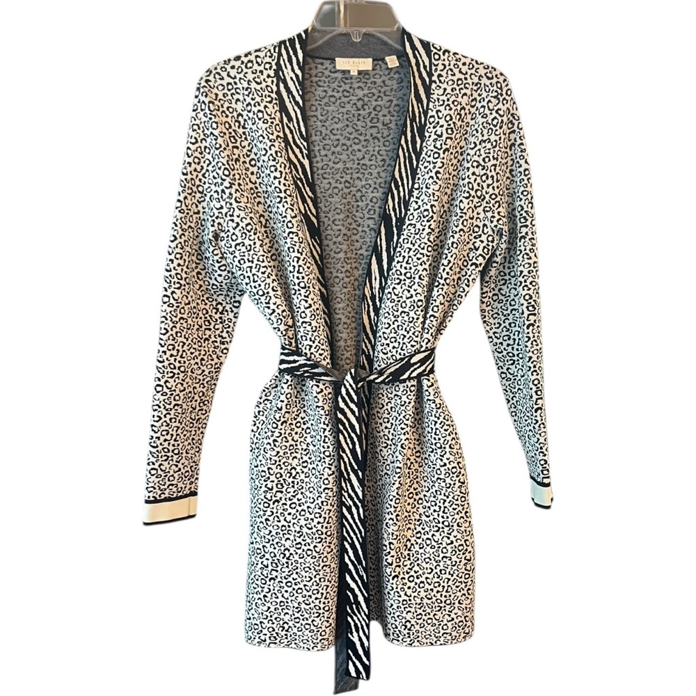TED BAKER London Womens Ivory Lyyinda Zebra Jacquard Cardigan US Size 6 Duster